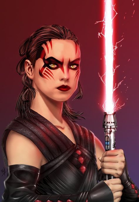 Darth Rey by channandeller Dark Side Makeup Star Wars, Star Wars Face Markings, Starwars Makeup Looks, Star Wars Makeup Ideas Dark Side, Sith Makeup Female, Star Wars Makeup Ideas, Villain Makeup, Sith Makeup, Princess Leia Art