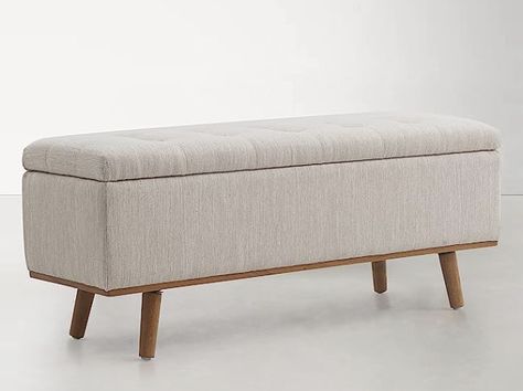 Locus Bono Storage Ottoman Bench, 45'' Upholstered Storage Bench for Bedroom End of Bed, Tufted Fabric Ottoman for Living Room with Safety Hinge and Wood Legs (Beige) Storage End Of Bed, Ottoman At The End Of Bed, Bedroom With Storage Bench, End Of Bed Ottoman Master Bedrooms, End Of Bed Bench Storage, Storage Benches For Bedroom, Bedroom Storage Bench Ideas, End Bench For Bed, End Of Bed Bench With Storage