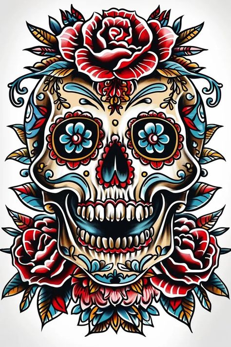 Tattoo idea: Octagon sugar skull tattoo sketch sceleton  black and 5 Skull Tattoo Sketch, Sugar Skull Art Drawing, Candy Skull Tattoo, Sugar Skull Drawing, Sugar Skull Tattoo, Skull Hand Tattoo, Polka Tattoo, New Tattoo Designs, Skull Art Drawing