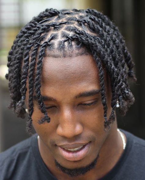 Types Of Dreads Men, Mens Locks Dreadlocks, Twisted Braids Men, High Top Twists Men Hair, Retwist Styles For Short Locs Men, Locs No Middle Part, Retwist Locs Style Men Short, Mens Hairstyles Black Men, Dreadlock Hairstyles For Men Medium