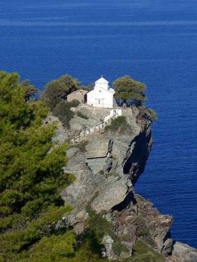 Skopelos Island, Greece (Wedding Chapel in Mamma Mia) Skopelos Island, Mamma Mia Wedding, Greek Churches, Sifnos Greece, Skopelos Greece, Small Castles, Skiathos, Wedding Scene, Greece Islands