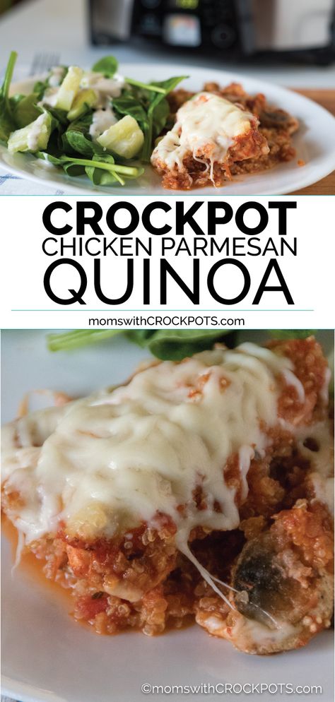 A healthy, flavorful meal is just a few ingredients and a couple minutes away! Try this Crockpot Chicken Parmesan Quinoa Recipe! Parmesan Quinoa, Crockpot Quinoa, Crockpot Chicken Parmesan, Quinoa Recipes Healthy, Crockpot Chicken Healthy, Quinoa Recipe, Cheap Clean Eating, Chicken Crockpot, Crockpot Recipe