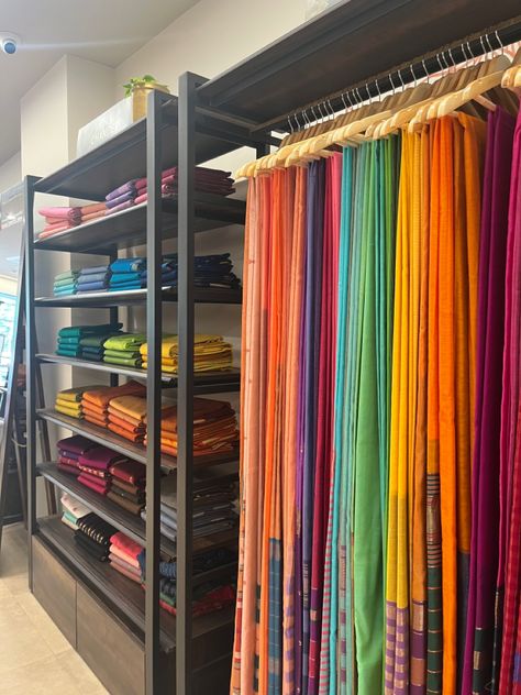 Saree Display, Fabric Store Design, Retail Store Interior Design, Clothing Store Interior, Retail Store Interior, Retail Store Design, Store Design Interior, Store Interior, Shop Interior Design