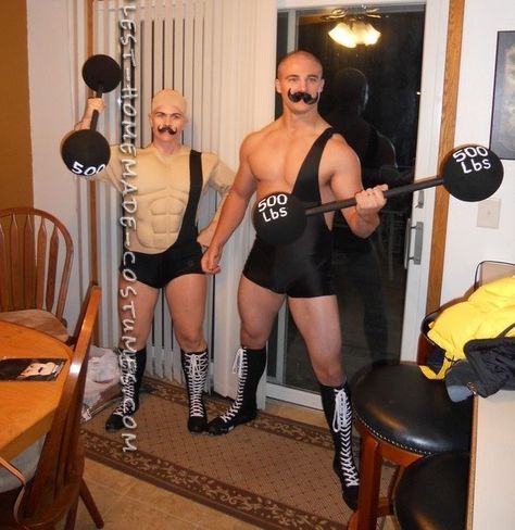 Coolest 1000+ Homemade Costumes You Can Make! Circus Party Costume, Strongman Costume, Strong Man Costume, Circus Strongman, Easy Couples Costumes, Circus Illustration, Men Costumes, Sports Halloween, Muscle Suit