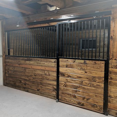 Sliding Horse Stall Door, Diy Stall Doors, Horse Stalls Diy, Horse Stalls Doors, Custom Horse Stalls, Modern Equestrian, Farm Diy, Stall Fronts, Barn Hacks