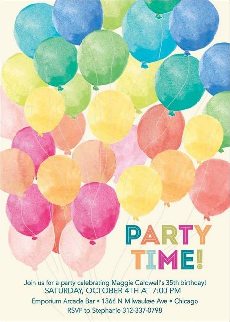 Fun-Filled Frolic: Kid's Birthday Party Baby Handprint Art, Baby Handprint Crafts, Watercolor Balloons, Confetti Invitation, Watercolor Party, First Birthday Posters, Balloon Invitation, Watercolor Baby Shower, Art Birthday Party