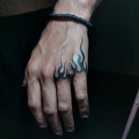 Tattoo Ideas For Men Hand Tattoos Fire, Flame Knuckle Tattoo, Tiny Hand Tattoos Men, Flame Hand Tattoo Men, Creative Hand Tattoos For Men, Men Knuckle Tattoos, Cool Easy Hand Tattoos, Easy Hand Tattoos For Guys, Fire On Hand Tattoo