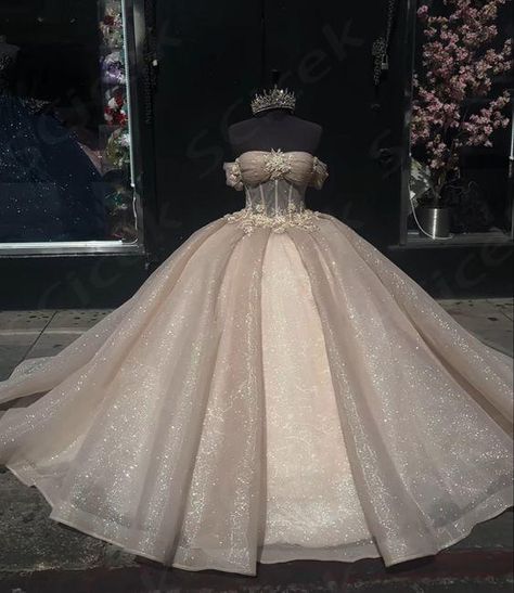 Shimmering Champagne Princess Quinceanera Dress with Off-the-Shoulder – formalgowns Anastasia Quinceanera Theme, Champagne Quinceanera Theme, Princess Quinceanera Dress, Champagne Quince Dresses, Gold Quinceanera Dresses, Champagne Quinceanera, Xv Dresses, Champagne Quinceanera Dresses, Quinceanera Dresses Gold