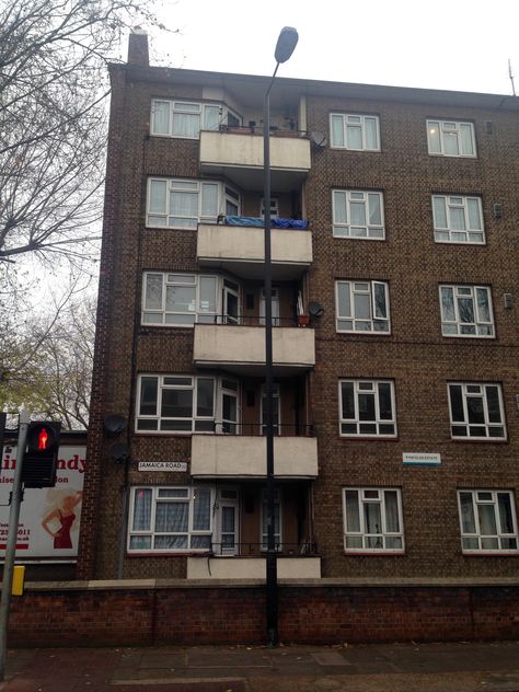 Council flats on Jamaica Road, South London - Dec 2016. British Flat Exterior, London Council Estates, London Flat Exterior, British Council Estate, London Apartment Building, Berlin Syndrome, Apartment Building Exterior, Council Flat, London Flats