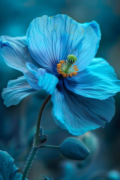 The Himalayan Blue Poppy is an enchanting flower with rare, intense blue petals that captivate any onlooker. It's often considered a gardener's dream due to its striking color and rarity.  Light: Partial shade. Water: Keep the soil consistently moist but well-drained. Soil: Moist, rich, well-draining soil. Temperature: 50-65°F (10-18°C). Humidity: Moderate to high. Fertilizer: Balanced liquid fertilizer, every 4-6 weeks during growing season.Best suited for cool, shaded areas, adding an ethereal touch to such environments.  #HimalayanBluePoppy #RareFlowers #GardenGems #BlueFlowers Blue Himalayan Poppy, Himalayan Blue Poppy Flower, Himalayan Poppy, Himalayan Blue Poppy, Painting Portfolio, Macro Photography Flowers, Blue Poppies, Bohemian Soul, Garden Junk