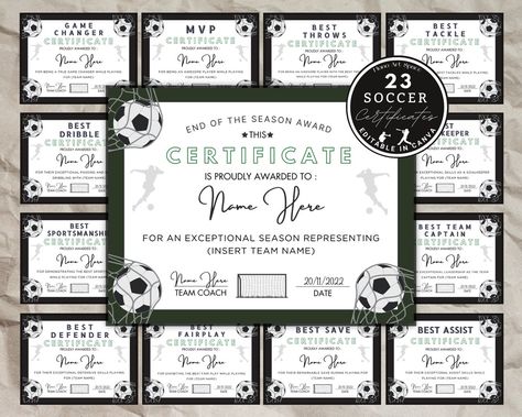 Soccer Certificates Free Printable, Soccer Awards, Team Party, Printable Certificates, Soccer Party, Studio Kitchen, Youth Soccer, Soccer Coaching, Soccer Mom