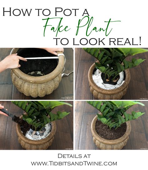 How to Secure Artificial Plants in Pots so They Look Real! Potting Artificial Plants, Best Artificial Plants On Amazon, Faux Plants On Porch, Faux Yard Plants, Make Faux Plants Look Real, How To Pot Fake Plants, Artificial Plants On Patio, Front Porch Artificial Plants Decorating Ideas, How To Clean Faux Plants