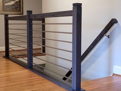 Horizontal Metal Railings | Modern Stair Railings | Stair Rail Systems Indoor Staircase Railings, Horizontal Stair Railing, Diy Stair Railing, Modern Stair Railing, Stair Rail, Stair Railings, Metal Railings, Staircase Railings, Modern Stairs