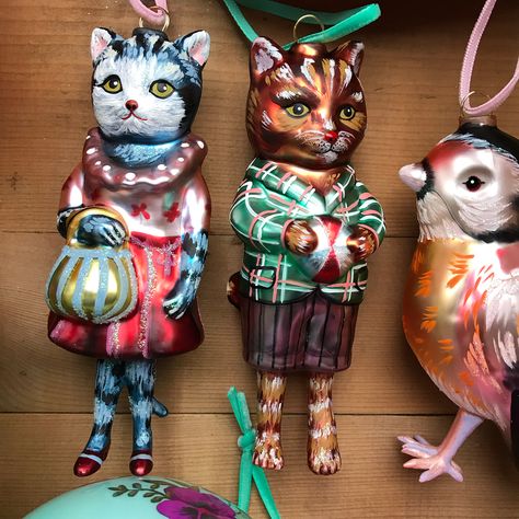 Ornaments by Nathalie Lete in collaboration with Glitterville Studios, 2018. Glitterville Studios, Natalie Lete, Nathalie Lete, Artists Studios, Glass Cat, Hand Painted Cat, Christmas Decorations Wreaths, Be Patient, Cat Ornament