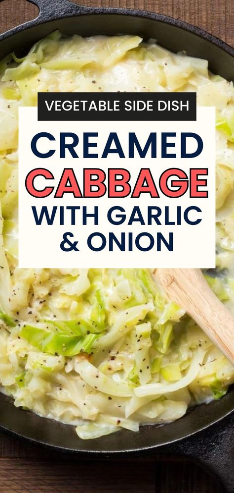 This easy creamed cabbage vegetable side dish recipe brings out the tender, sweet flavors of the cabbage and mixes it with a creamy sauce that's full of flavor. An easy vegetarian recipe to add to your holiday dinner menu for anyone who loved veggie food with their mains! For more fun easy recipes, visit our website!! Creamed Cabbage, Holiday Dinner Menu, Cabbage Side Dish, Cabbage Vegetable, Easy Vegetable Recipes, Celery Recipes, Vegetable Recipe, Vegetable Side Dish, Cabbage Recipe