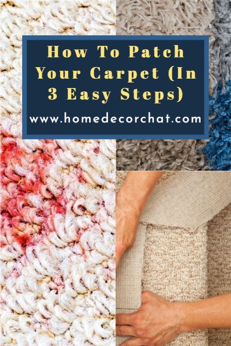 Patching your carpet is an economical way to fix small burns, stains, or areas of wear and tear on your carpet. It is a job that you can do yourself and will not take a lot of time. While a patch may not look perfect, it is certainly a cheaper option than replacing the entire carpet. Patch Carpet, Bedroom Spring Cleaning, Leftover Carpet, How To Patch Carpet, Carpet Replacement, Carpet Making, Carpet Repair, Patch Hole, Carpet Remnants