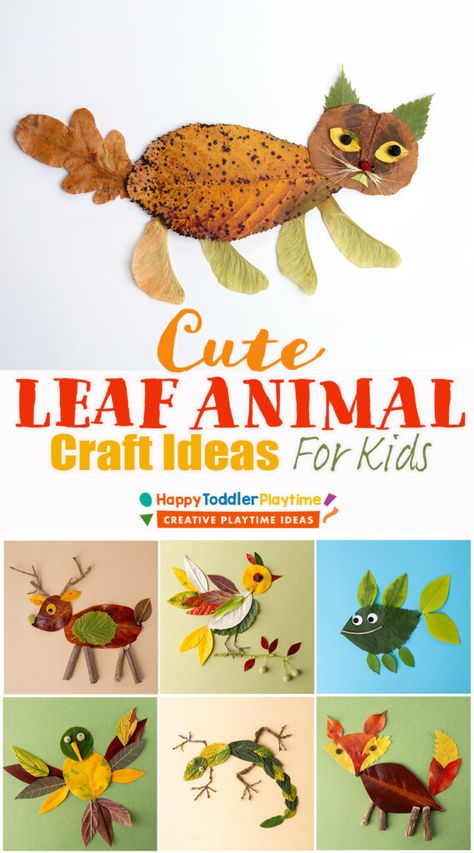 Easy Leaf Animal Crafts for Kids - Happy Toddler Playtime Leaf Animal Craft, Leaf Animals Craft Kids Easy, Leaf Fox Craft For Kids, Leaf Games For Kids, Leaf Kids Crafts, Fall Animals Crafts For Toddlers, Leaf Crafts Kids Preschool, Leaf Rubbing For Kids, Animal Kids Crafts