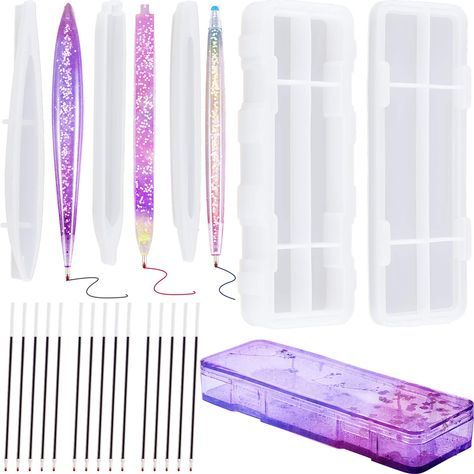 PRICES MAY VARY. What you get: the package comes with 1 piece pencil case resin mould, 3 pieces pen moulds and 15 pieces ballpoint refill pens in total, which can be applied to make various pen and pencil case, which is a nice gift for students and teachers alike Durable material: our resin moulds are composed of quality silicone material, washable and reusable, not easy to break and deform, durable, flexible and smooth to demould; The translucent color makes the mould internal vision clear, eas Case Resin, Clear Casting Resin, Small Storage Containers, Resin Crafts Tutorial, Casting Kit, Small Business Packaging Ideas, Resin Jewelry Making, Casting Resin Molds, Diy Resin Art