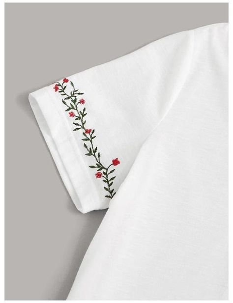 Embroidery Stitches, Cuff Embroidery, Top Embroidery, Women Embroidery, Cuffed Top, Embroidery Stitches Tutorial, Embroidery Flowers Pattern, Embroidery Art, White Shirt