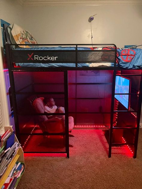 Boys Loft Bedroom, Boys Loft Beds, Gamer Bedroom Ideas, Gaming Bedroom Ideas, Boys Game Room, Gaming Bedroom, Gamer Bedroom, Boys Bedroom Makeover, Kids Loft Beds