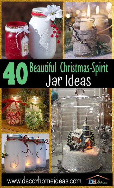 40 Beautiful Christmas Spirit Jar Ideas | DIY some great Christmas decoration jars. #xmas #x-mas #christmas #christmasdecor #christmasjars #jars #decoration #christmasdecorations #decoratingideas #festive #decorhomeideas Christmas Tree Jar Ideas, Large Glass Jar Christmas Ideas, Christmas Bottle Crafts Diy, Xmas Jars Decoration, Big Jars Ideas Decoration, Christmas Glass Jars Diy, Holiday Jar Crafts, Christmas In A Jar Decoration, Glass Jar Christmas Ideas