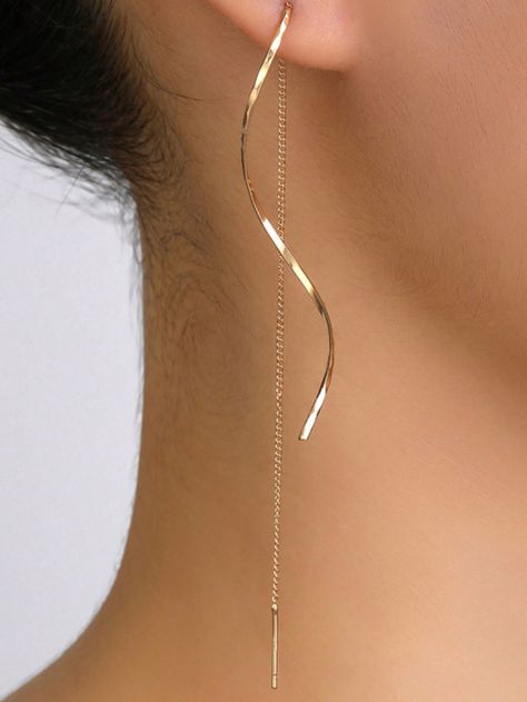 Yellow Gold  Collar  Copper   Embellished   Women's Fashion Jewelry Prom Jewellery, Rectangle Face Shape, Gold Hanging Earrings, قلادات متدلية, Chain Threader Earrings, Long Chain Earrings, Earring Trends, Silver Jewelry Design, Prom Jewelry