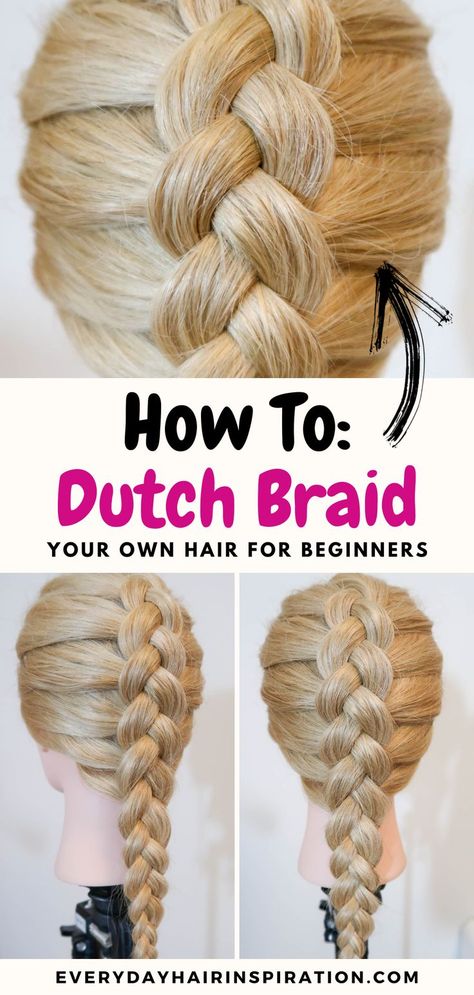 Dutch braids for beginners Gymnastics Hair, Overnight Heatless Waves, Hair For Beginners, Braid Your Own Hair, Braids With Fade, Heatless Waves, Mens Haircuts Short Hair, How To Braid, Braiding Your Own Hair