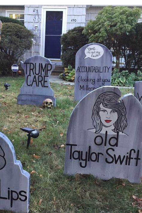 1 Man Made Hilarious Headstones For Halloween, and They Define Peak Dad Headstone Decorations Diy Halloween Prop, Funny Headstones Halloween, Funny Gravestones Halloween, Diy Headstones Halloween, Diy Tombstones Halloween, Funny Tombstone Sayings, Diy Headstone, Halloween Headstone, Secret Cinema