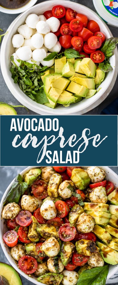 Avocado Caprese Salad, Zucchini Dinner, Tomato Mozzarella Salad, Garlic Balsamic, Caprese Salad Recipe, Mozzarella Recipes, Barefoot Contessa, Lunch Salads, Basil Leaves