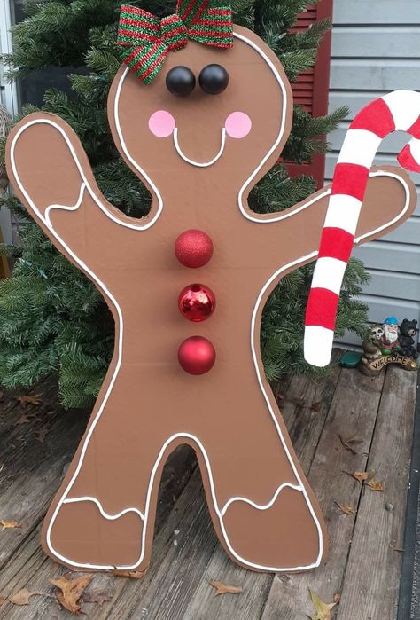 Cardboard Xmas Decorations, Diy Cardboard Gingerbread Man, Diy Giant Gingerbread Man, Life Size Gingerbread Man, Cardboard Gingerbread Man, Diy Gingerbread Man, Cardboard Reindeer, Large Gingerbread Man, Giant Gingerbread Man