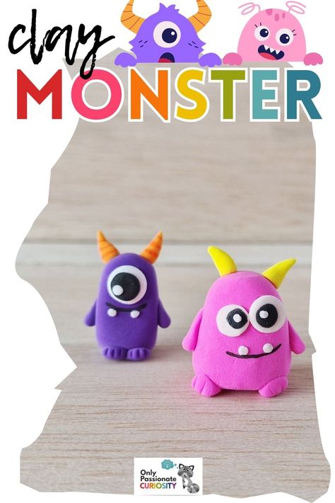 Here's a fun craft idea, with step-by-step instructions: a clay monster! In this post, you'll also find some suggestions for other great clay crafts and art projects! Simple Clay Art For Kids, Kindergarten Clay Art Projects, Clay Ideas For Kids, Air Dry Clay Ideas For Kids, Foam Clay Ideas, Clay Monster, Make Your Own Monster, Clay Art For Kids, Art Gala