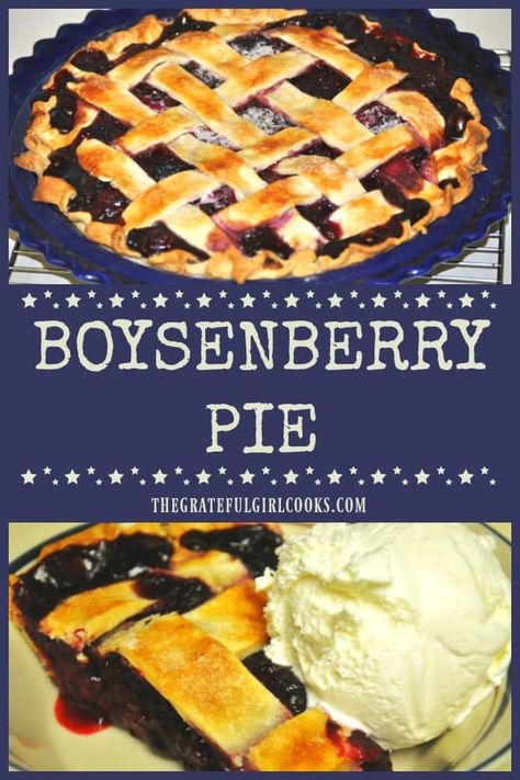 Enjoy the flavor of summer berries with homemade Boysenberry Pie! Serve a slice topped with vanilla ice cream for a classic, delicious dessert! / The Grateful Girl Cooks! Boysenberry Pie Recipe, Boysenberries Recipes, Boysenberry Cobbler, Boysenberry Recipes, Boysenberry Pie, Asian Bakery, Berry Pie Recipe, Tart Dessert, Berry Pie