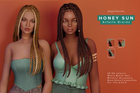 BRAIDS Hairstyle for The Sims 4 Daylife Sims, Alpha Sims, Sims Finds, Cc Mods, Pelo Sims, Army Room, Sims 4 Mm Cc, Front Braids, Sims 4 Game Mods