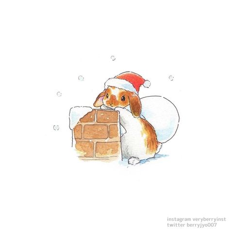 Cute Christmas Animal Drawings, Christmas Hamster Drawing, Christmas Drawing Animals, Cute Winter Animals Illustration, Christmas Rabbit Drawing, Rabbit Christmas Illustration, Christmas Bunny Painting, Bunny Christmas Drawing, Winter Animal Drawings