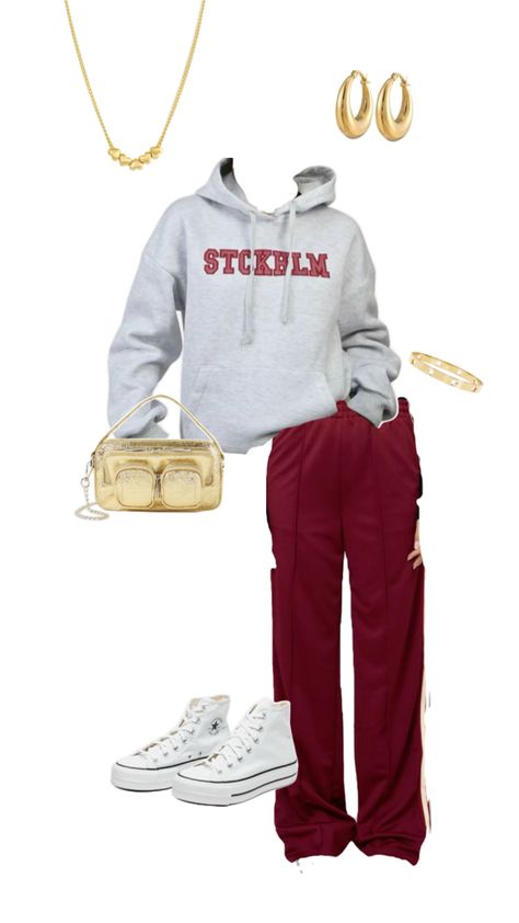 Fall burgundy pants sweater hoody red Burgundy Hoodie Outfit, Burgundy Hoodie, Burgundy Pants, Comfy Outfit, Hoodie Outfit, Comfy Outfits, Pants, Red, Black