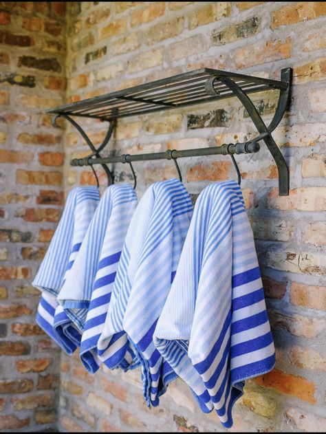 Pool Mudroom Ideas, Towel Racks For Pool Area, Pool Towels Drying, Towel Rack For Hot Tub, Pool House Towel Hooks, Pool Towel Hanging Ideas, Pool Towel Organization Ideas, Towel Valet Pool, Outside Towel Rack Ideas