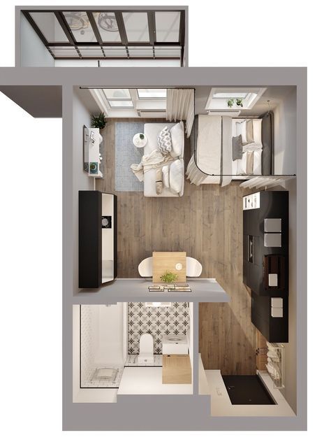 Small Apartment Plans, Studio Apartment Floor Plans, Apartemen Studio, Small Studio Apartment Ideas, Small Studio Apartment Decorating, Mini Apartments, A Studio Apartment, Studio Layout, Studio Apartment Living