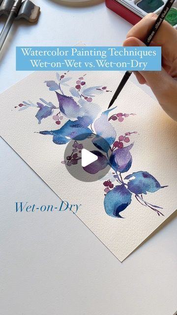 Dry On Dry Watercolor, Simple Watercolor Paintings, Abstract Watercolor Paintings Tutorials, Watercolor Lesson, Simple Paintings, Paintings Tutorials, Fabric Painting On Clothes, Simple Watercolor, Watercolor Beginner