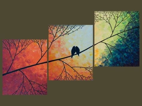 Cute Bird canvas paint idea for wall decor. Canvas painting. Wall art. Personalize. Love birds. Happy Valentine's day. Birds in a tree. Birds on a branch. Multi canvas painting. Diy Canvas, Diy Wall Art, Wal Art, Deco Nature, 수채화 그림, Canvas Painting Diy, Wow Art, Tree Painting, Painting Projects