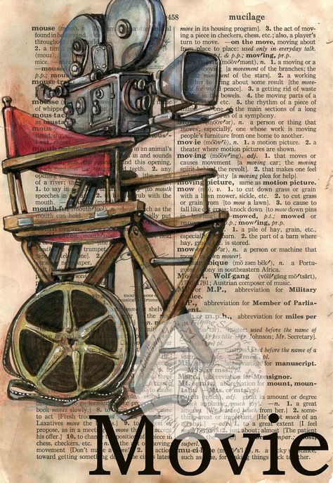 Movie by Kristy Patterson Stary Papier, Vintage Films, Mixed Media Drawing, Media Drawing, Newspaper Art, Book Page Art, Shoes Art, Dictionary Page, Dictionary Art