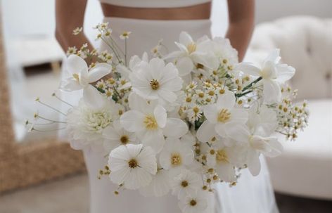 White Cosmos Wedding Bouquet, White Cosmos Bouquet, Cosmos Bridal Bouquet, Cosmos Wedding Bouquet, Winter Bouquet Wedding, Cosmos Wedding, Cosmos Bouquet, Daisy Wedding Bouquet, Chamomile Bouquet