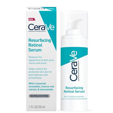 Cerave Resurfacing Retinol Serum, Resurfacing Retinol Serum, Cera Ve, Best Retinol Cream, Post Acne Marks, Retinol Cream, Retinol Serum, Acne Blemishes, Hyaluronic Acid Serum