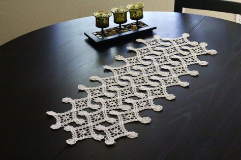 Crochet doily geometric ornament free shipping by katerynaG Bruges Lace, Handmade Tablecloth, Geometric Ornament, Crochet Dollies, Point Lace, Crochet Table Runner, Crochet Borders, Crochet Tablecloth, Lace Doilies