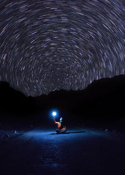 Sky Man, The Ancient One, Night Sky Photography, Star Trails, Manama, Photography Games, Stars At Night, Ancient Wisdom, India Travel