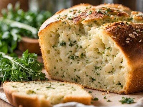 Rustic Garlic Parmesan Herb Bread Recipe: Easy Homemade Artisan Loaf - NewsBreak Garlic Cheese Bread Recipes Homemade, Homemade Herb Bread, Garlic Bread Loaf, Herb Bread Recipe Homemade, Artisanal Bread, Herb Bread Recipe, Flavored Bread Recipes, Italian Bread Recipes Homemade, 1 Hour Bread Recipe