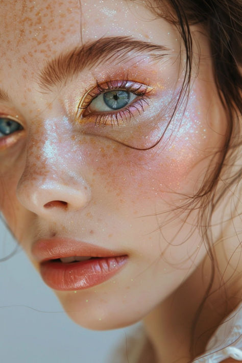 Eclectic Wedding Makeup, Soft Dreamy Makeup Look, Funky Bridal Makeup, Make Up Ideas For Party, Fairy Wedding Makeup Look, Editorial Bridal Makeup, Ethereal Essence Makeup, Elven Makeup Looks, Farie Makeup