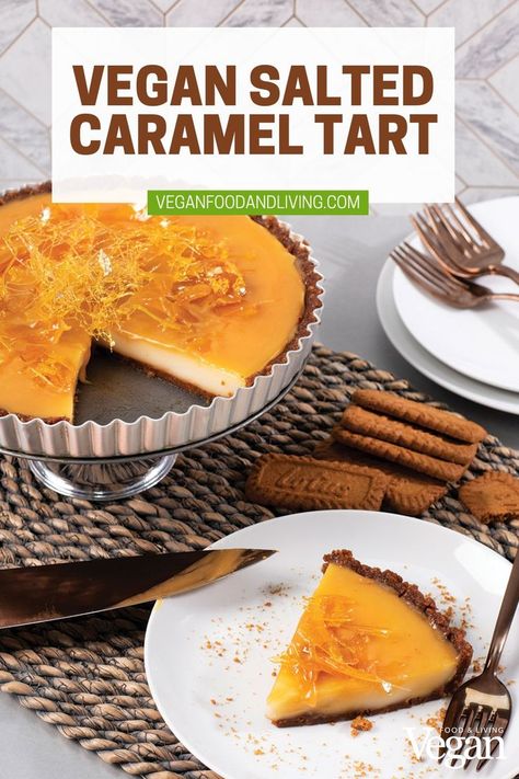 Vegan Salted Caramel Tart Vegan Tart, Vegan Salted Caramel, Salted Caramel Tart, Vegan Banana Bread Recipe, Vegan Tarts, Vegan Baking Recipes, Caramel Tart, Vegan Brownie, Vegan Banana Bread