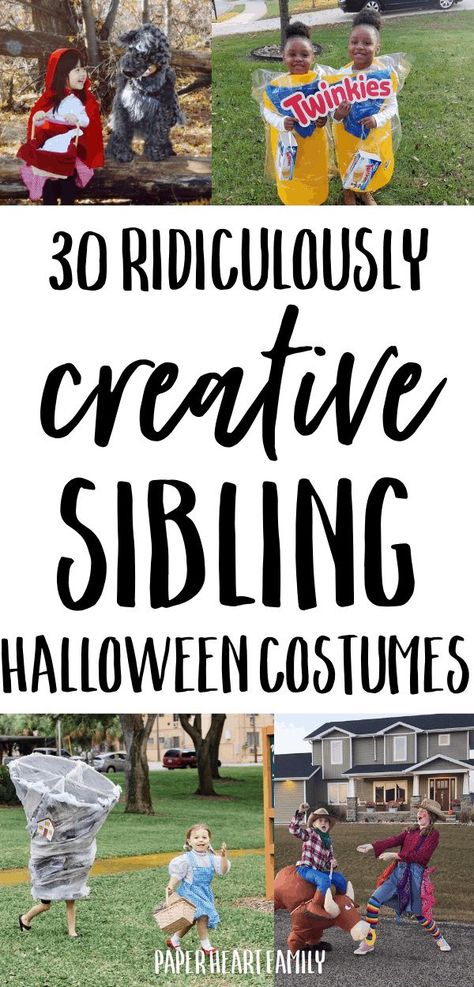 Sibling Halloween costumes for 2, 3, or for baby, toddler or older kids. These 30 awesome ideas will inspire your Halloween costumes this year to be the best ever! Sister Halloween Costumes, Sibling Halloween Costumes, Sister Costumes, Sibling Costume, Kids Halloween Costumes, Diy Halloween Costumes For Kids, Boy Halloween Costumes, Halloween Boys