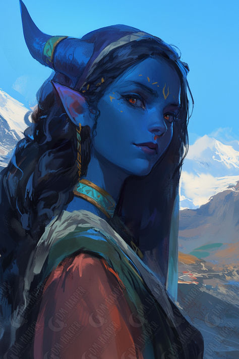 Tiefling Druid Tiefling Colors, Npc Pfp, Female Druid Art, Blue Tiefling Woman, Teifling Dnd Art, Green Tiefling, Bg3 Tiefling, Kitsune Woman, Spore Druid