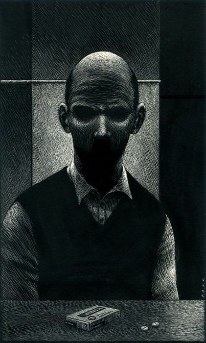 Thomas Ott (nacido el 10 de junio de 1966 en Zurich) es un historietista germano-suizo que suele realizar breves cómics de terror con la técnica de la "carte-a-gratter" Horror Illustration Creepy, Scary Stories To Tell In The Dark Art, Creepy Linocut, Creepy Old Paintings, Junji Ito Scary Panels, Scratchboard Art, Arte Peculiar, Scratch Art, Wood Engraving